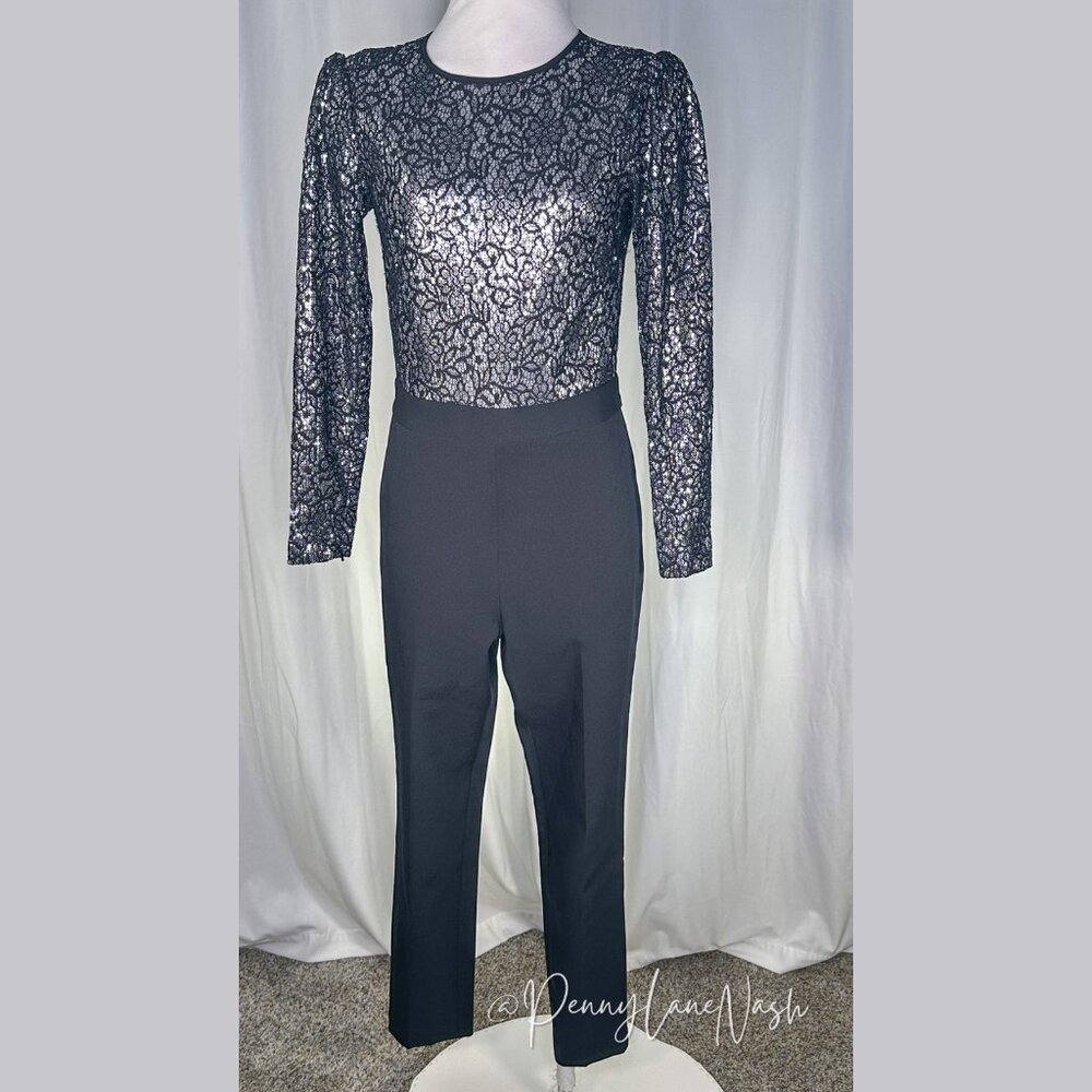 Michael Kors Metallic Sequined Lace Tuxedo Jumpsuit - Picture 2 of 13
